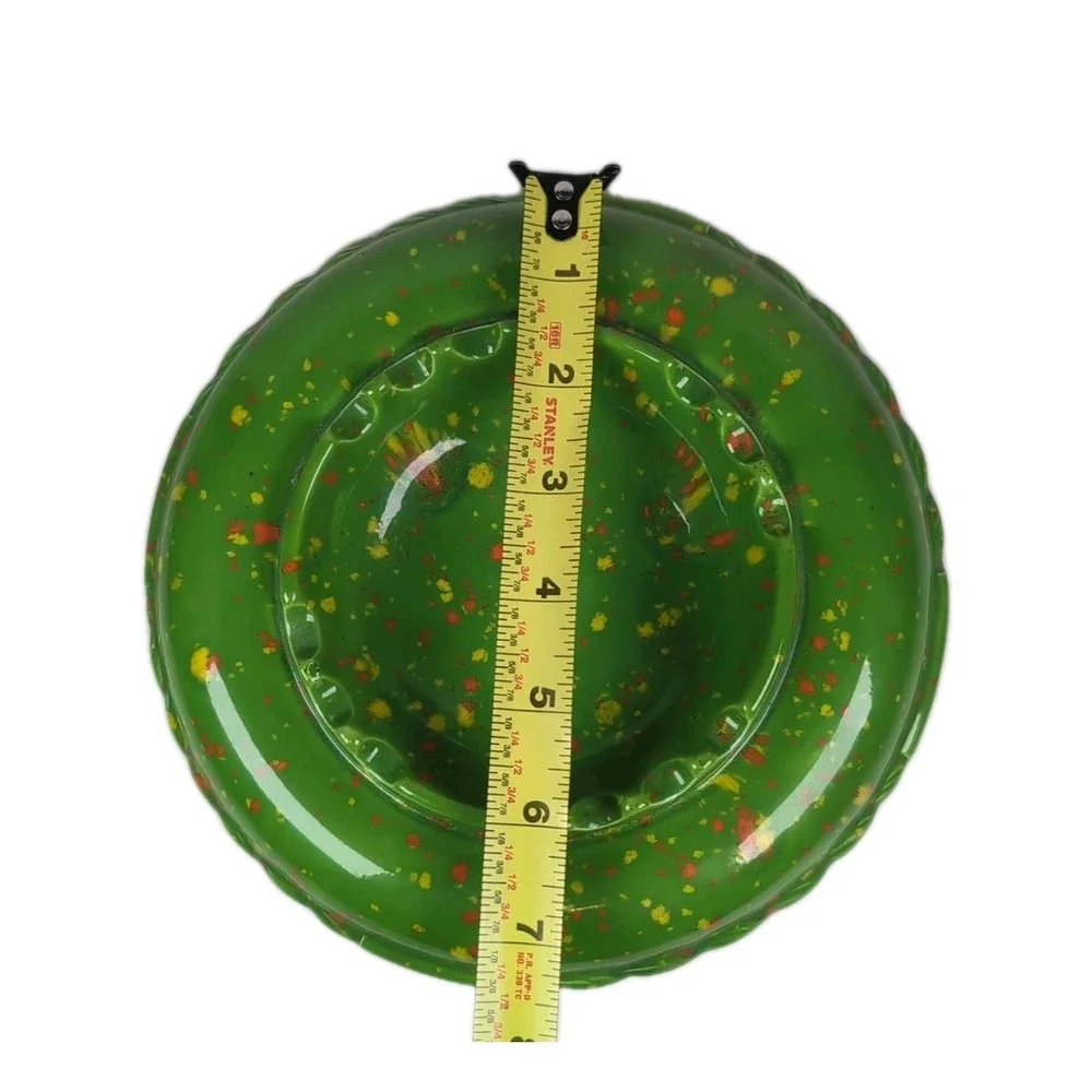 Gare 1974 Green W/Specks Of Orange Glaze Ceramic Ashtray USA Made 7.5